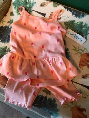 Carter's Pink Popsicle Ruffle Tank & Shorts Set - Coral Accent